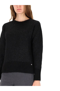 Herno women’s black knit sweater with metallic effect sequin jersey and ribbed cuffs featuring a subtle shimmer