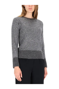Herno women’s grey knit sweater with metallic effect sequins ribbed hem and cuffs in jersey material