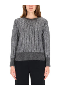 Herno women’s metallic effect sequin jersey grey knit sweater with subtle shimmer and ribbed cuffs