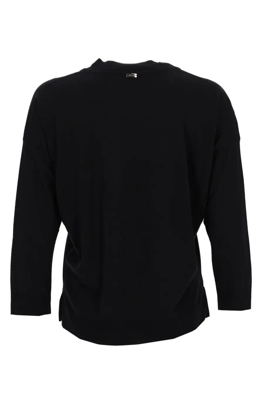 Herno women’s black long-sleeved neck shirt with relaxed fit and subtle side slits in soft fabric