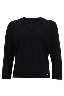 Herno women’s black v-neck long-sleeved sweater with soft smooth texture and subtle seam detailing