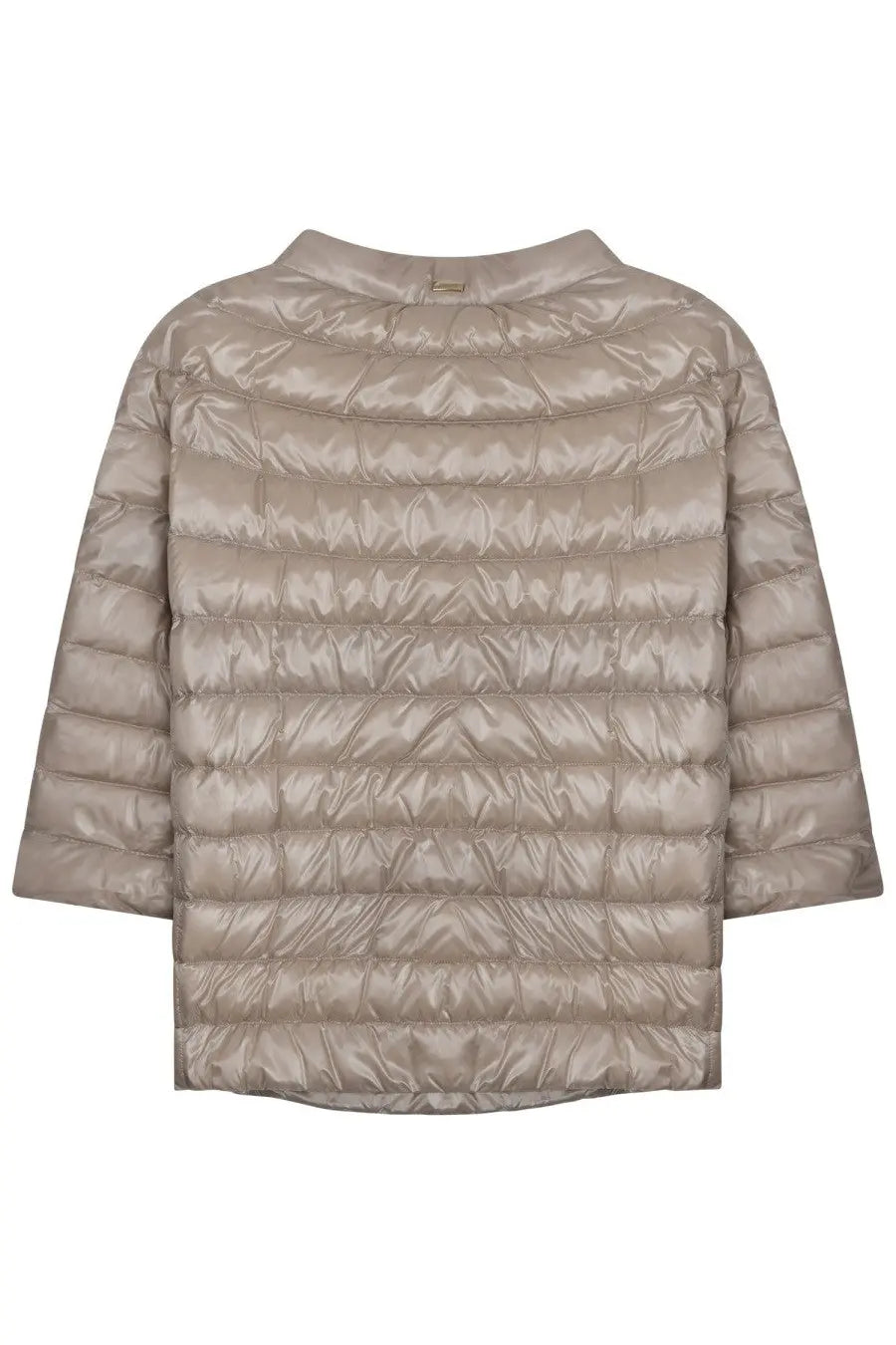 Herno women’s padded jacket beige quilted puffer with sleek shiny fabric and three quarter sleeves