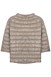 Herno women’s padded jacket beige quilted puffer with sleek shiny fabric and three quarter sleeves