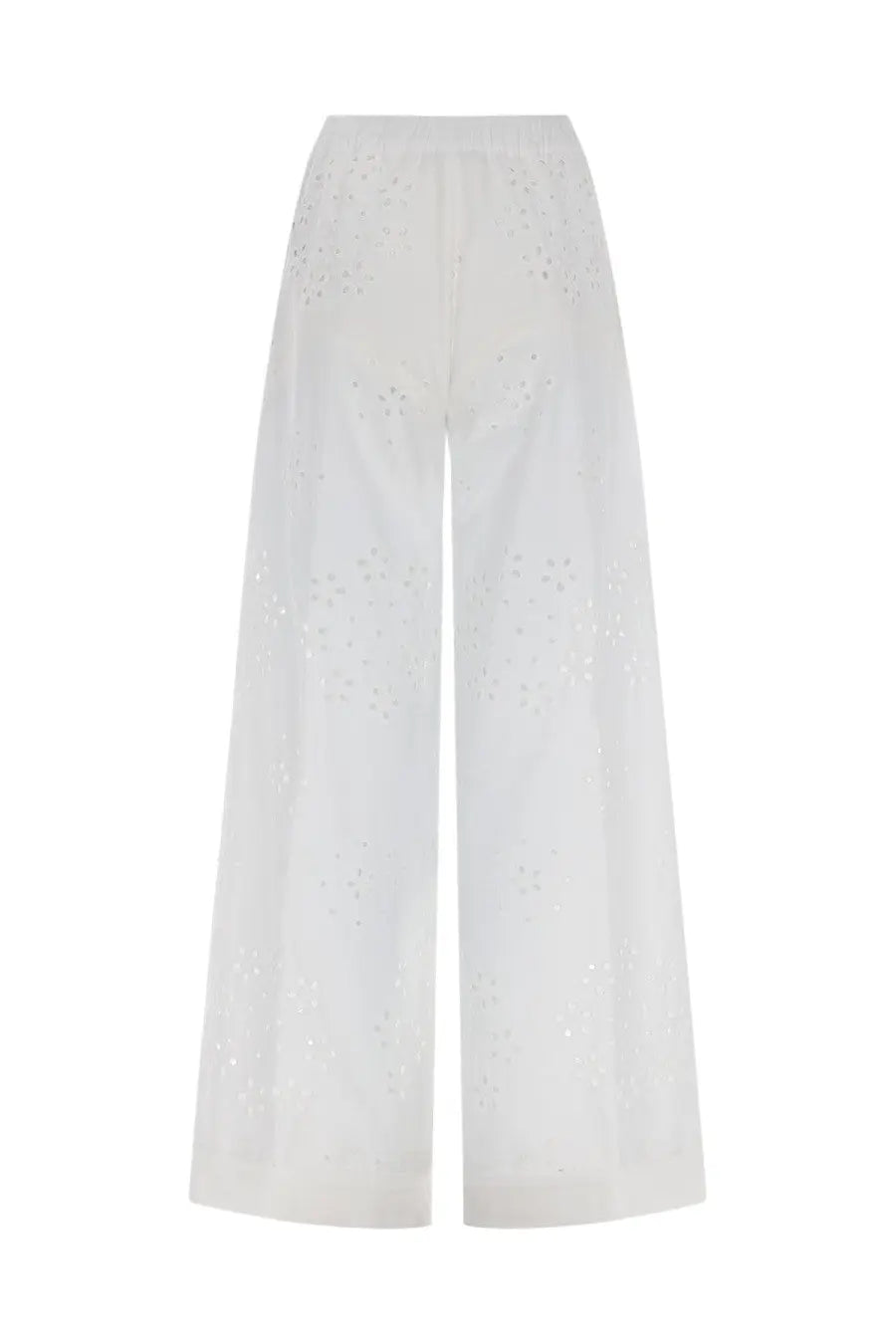 Herno women’s white wide-leg embroidered trousers with delicate sangallo lace pattern perfect for stylish wear