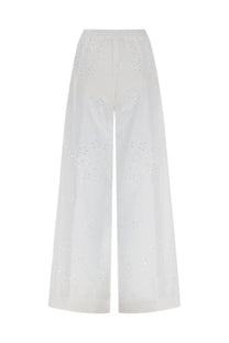 Herno women’s white wide-leg embroidered trousers with delicate sangallo lace pattern perfect for stylish wear