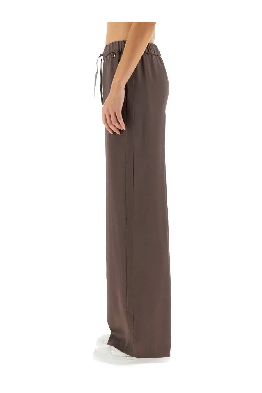 Brown wide-leg trousers with elastic waistband and drawstring from herno women’s pants resort collection