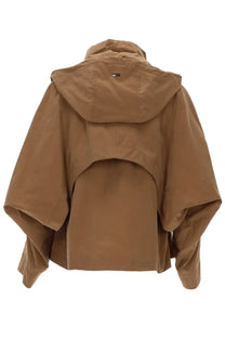 Herno women’s parka corto con cappuccio beige in tan hooded jacket with relaxed cape-like silhouette and structured seams
