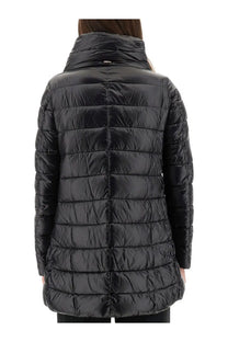 Herno women’s piumino shape amelia black quilted puffer coat with high collar and sleek glossy finish