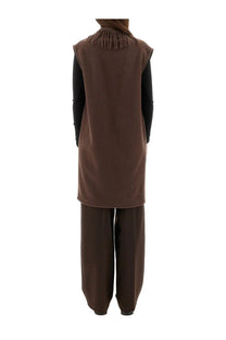 Brown herno women resort sleeveless vest with fringe detailing made of warmy ultralight nylon