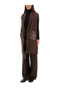 Herno womens brown fringed vest with quilted pockets made of warmy and ultralight nylon soft textured fabric