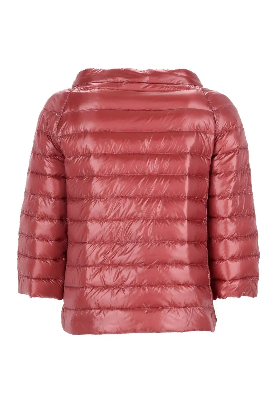 A shiny rose gold quilted puffer jacket with hood in herno women’s reversible padded coat blue collection