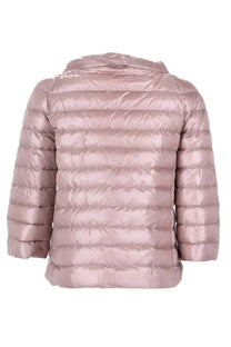 Herno women’s reversible padded coat in blue with a sleek rose gold quilted puffer jacket and hood
