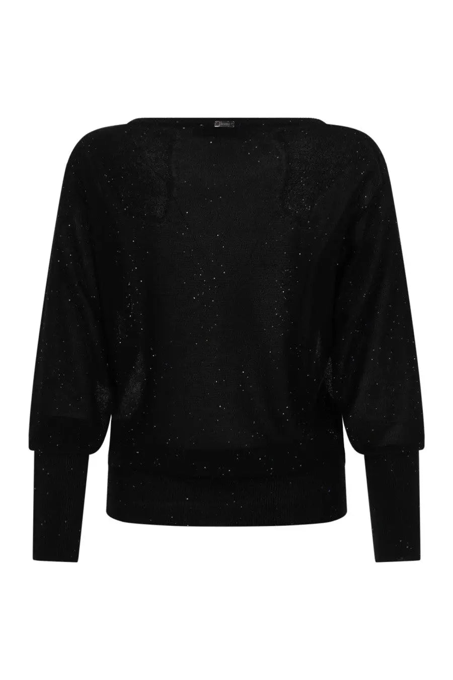 Herno women’s black sequined shirt featuring a black glittery long-sleeved sweater with relaxed fit and elastic cuffs