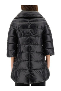 Herno women’s shape cleofe jacket black quilted puffer coat with glossy finish and three quarter sleeves