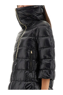 Herno women’s black quilted puffer jacket with gold-tone zippers and a high collar for cold weather wear