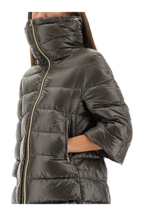 Herno women’s shape cleofe jacket black black quilted puffer jacket with high collar and gold tone zipper accents