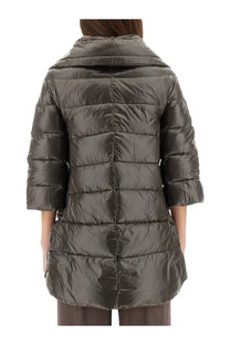 Herno women’s shape cleofe jacket black in sleek dark olive green quilted down with high collar and three-quarter sleeves