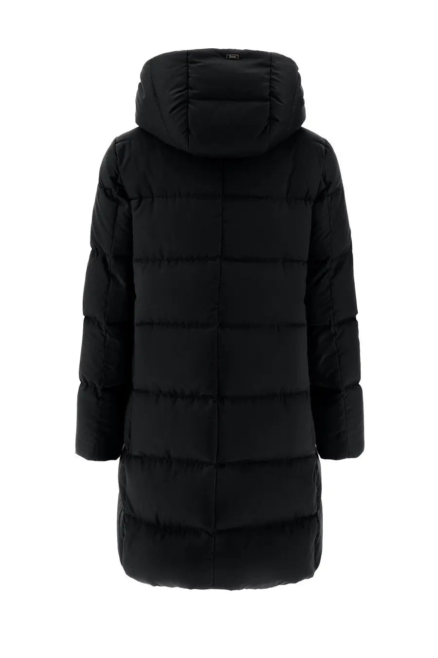 Herno women’s shape coat black quilted hooded winter coat with sleek modern design for cold weather use