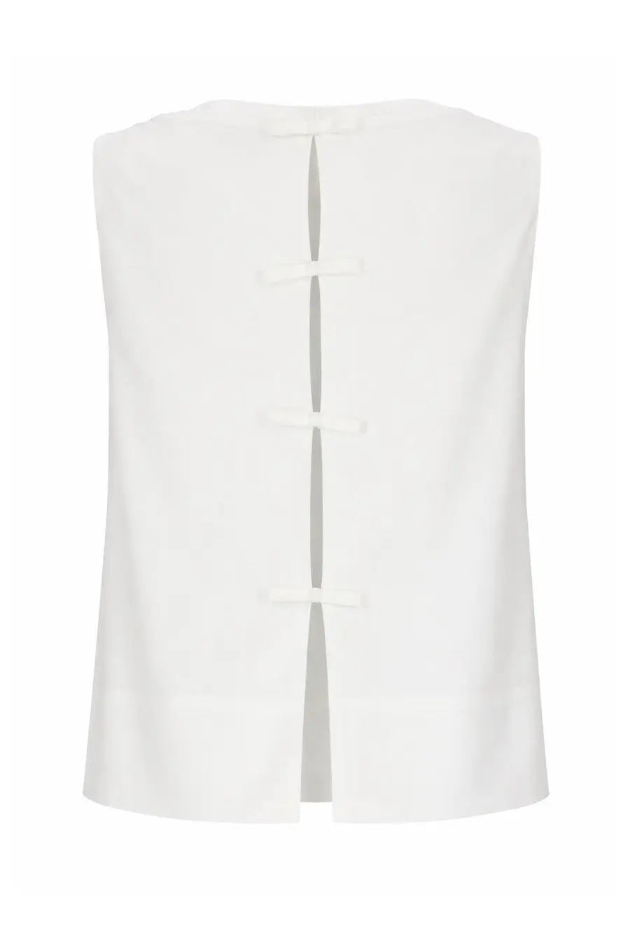 White sleeveless top with traditional chinese-style frog closures down the back by herno women