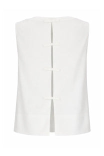 White sleeveless top with traditional chinese-style frog closures down the back by herno women