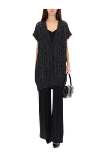 Herno women’s black open-front vest with textured shimmering knit and short sleeves perfect for layering