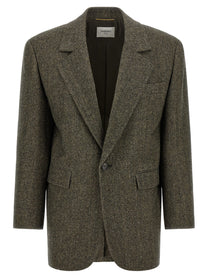 Saint Laurent Herringbone Blazer Brown