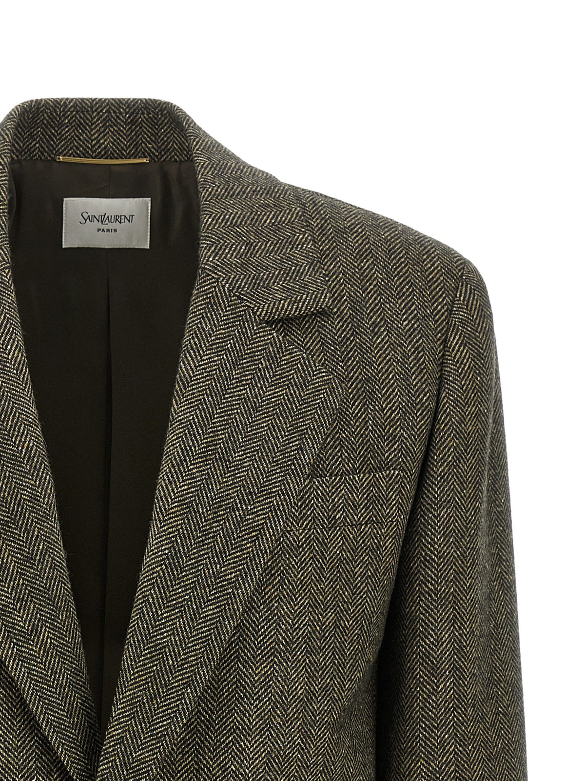 Saint Laurent Herringbone Blazer Brown