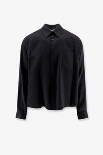 Hevò men’s Arpinova black long-sleeved button-up shirt with classic collar and chest pocket in modal blend fabric