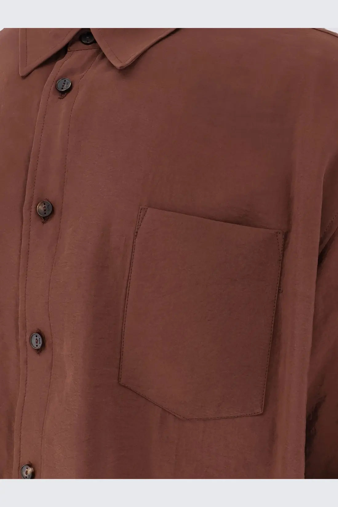 Hevò men’s Arpinova modal blend shirt brown rust-colored with subtle texture and dark metallic buttons