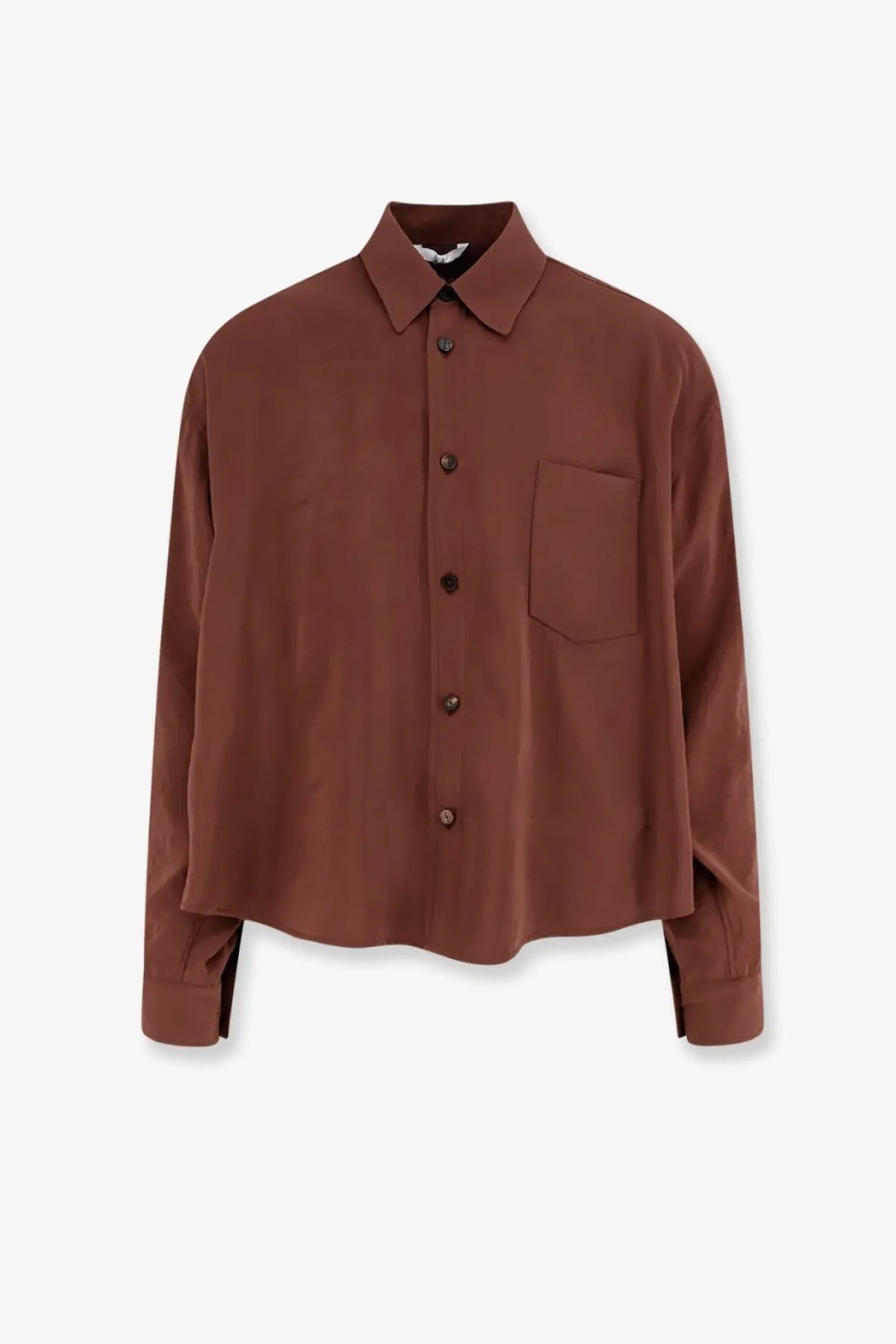 Hevò men’s arpinova rust-colored button-up shirt with classic collar and chest pocket in modal blend fabric