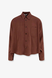 Hevò men’s arpinova rust-colored button-up shirt with classic collar and chest pocket in modal blend fabric