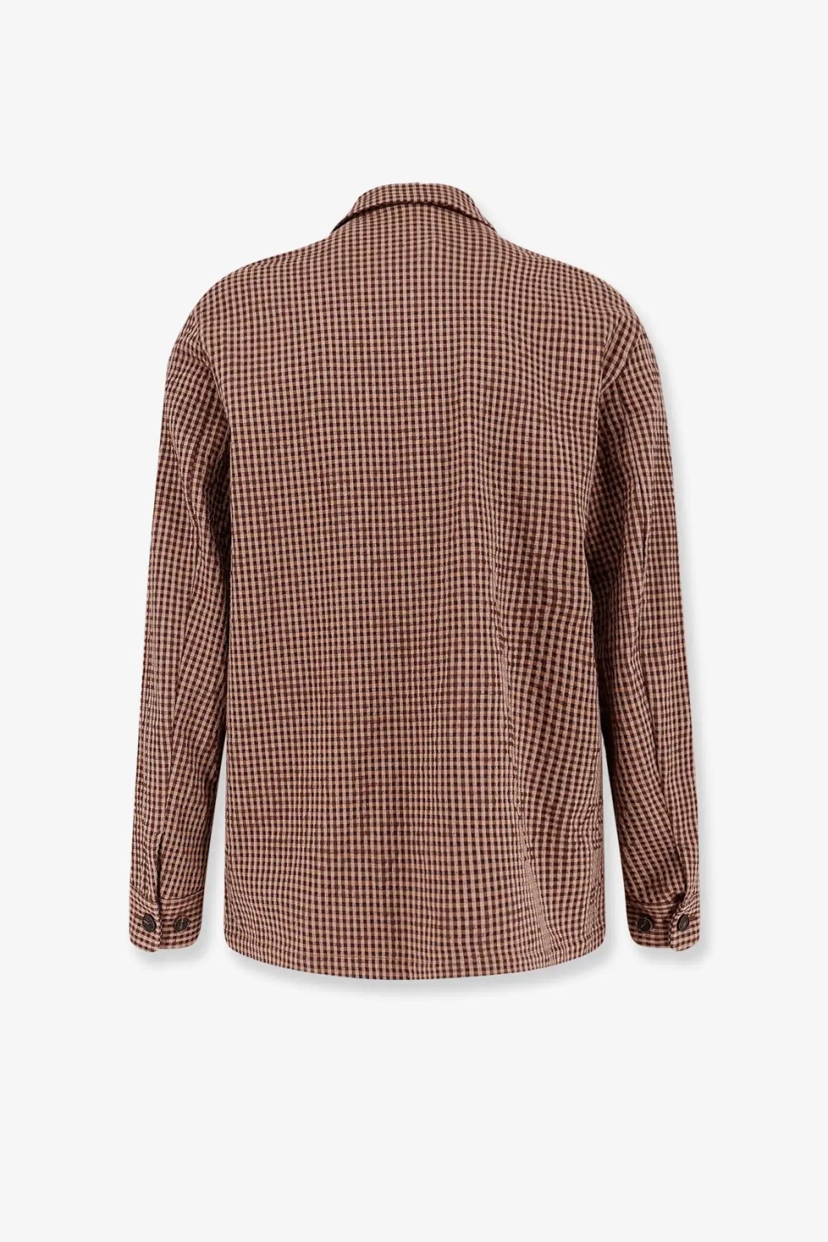 Hevò men’s bari cotton blend shirt jacket beige in brown and black checkered long-sleeved design with classic collar