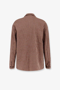 Hevò men’s bari cotton blend shirt jacket beige in brown and black checkered long-sleeved design with classic collar