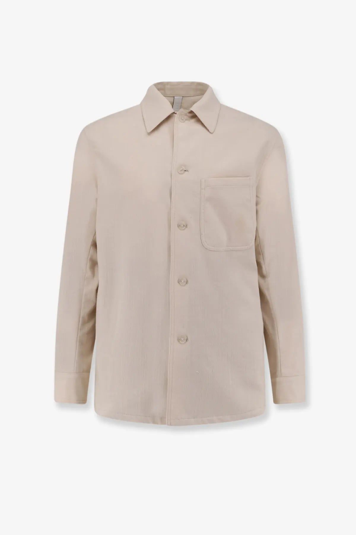 Hevo men’s bari cotton blend beige long-sleeved button-up shirt jacket with classic collar and chest pocket