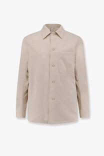 Hevo men’s bari cotton blend beige long-sleeved button-up shirt jacket with classic collar and chest pocket