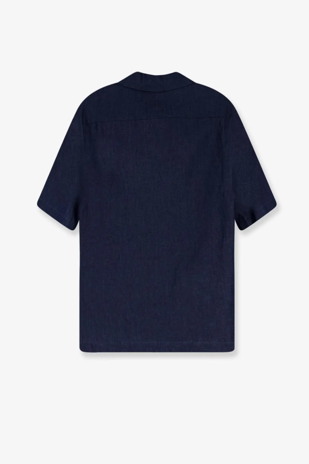 Hevò men’s blue denim shirt in navy blue with short sleeves button-up collar and subtle stitching details