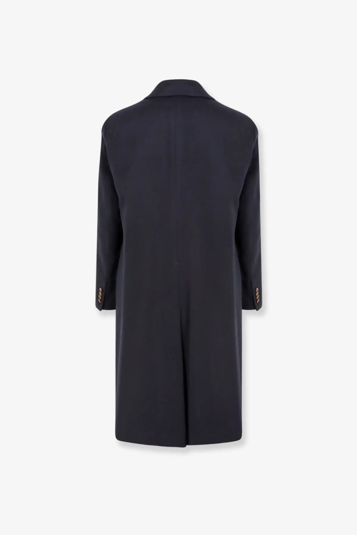 Black wool overcoat with notched lapel and gold toned cuff buttons for hevò men’s cashmere coat blue collection