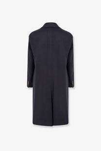 Black wool overcoat with notched lapel and gold toned cuff buttons for hevò men’s cashmere coat blue collection