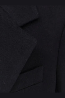 Hevò men’s blue cashmere coat with structured lapels and classic tailored design in black wool