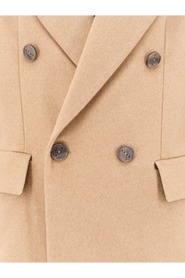 Beige wool double-breasted men’s coat with dark gray metal buttons from hevò brown cashmere collection