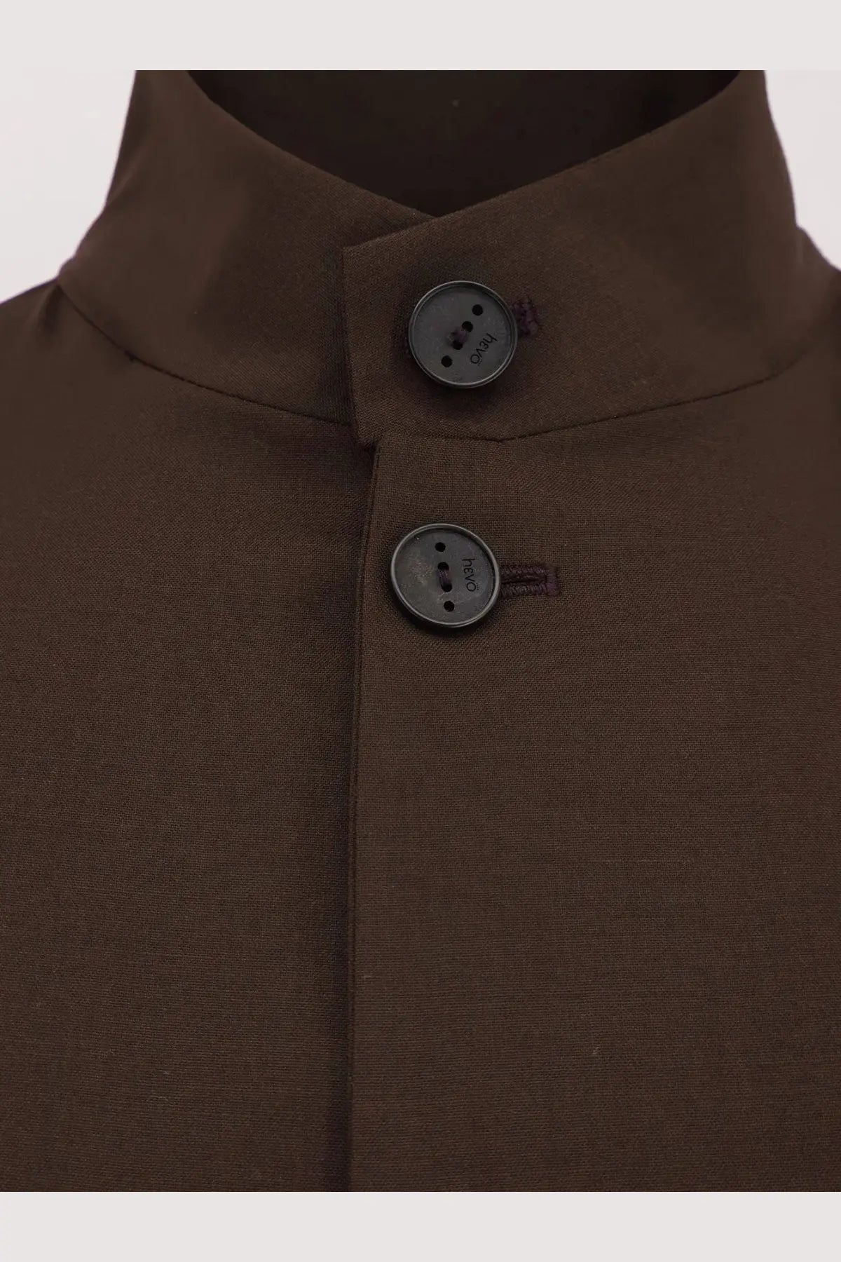 Hevò men’s caslvecchio wool blend jacket brown with dark brown button-up collar and two matching dark gray buttons