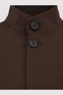 Hevò men’s caslvecchio wool blend jacket brown with dark brown button-up collar and two matching dark gray buttons