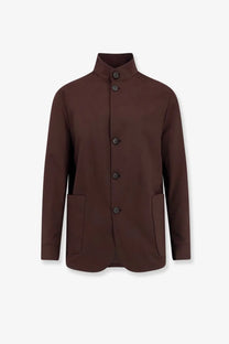 Hevò men’s caslvecchio wool blend jacket brown in dark brown with mandarin collar and two front pockets