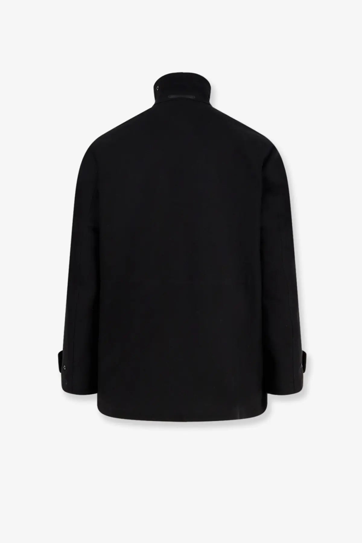 Hevò men’s castel del monte black wool-blend trench coat with high collar and buttoned cuffs