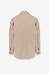 Bevò men’s castelluccio beige long-sleeved cotton and linen shirt with classic collar and subtle stitching details