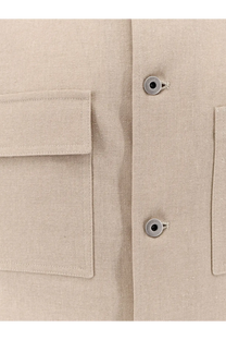 Beige linen shirt with silver-toned buttons and flap pockets for hevò men’s castelluccio cotton and linen jacket green