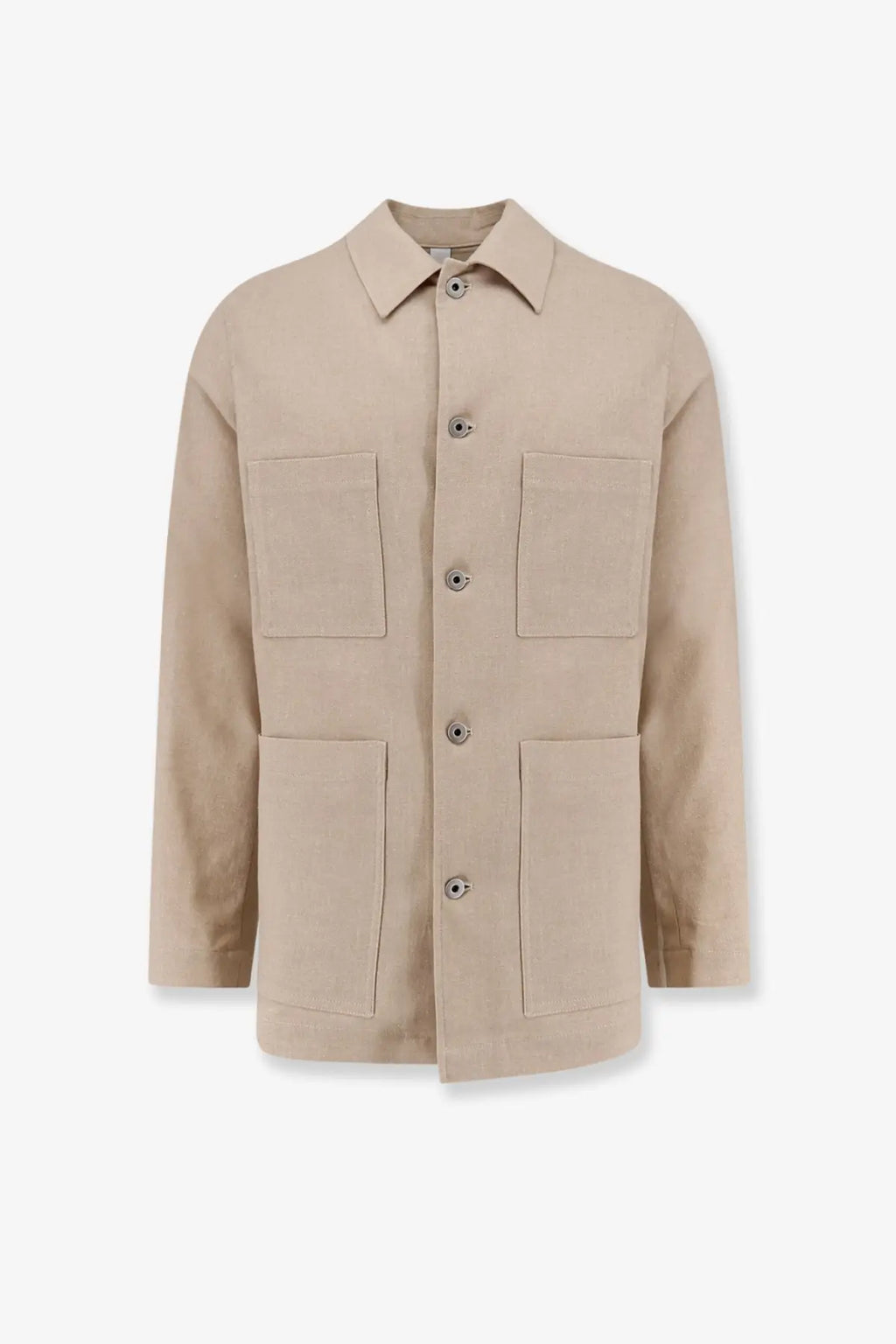 Hevo men’s castelluccio beige utility jacket with four flap pockets and button closures in cotton and linen