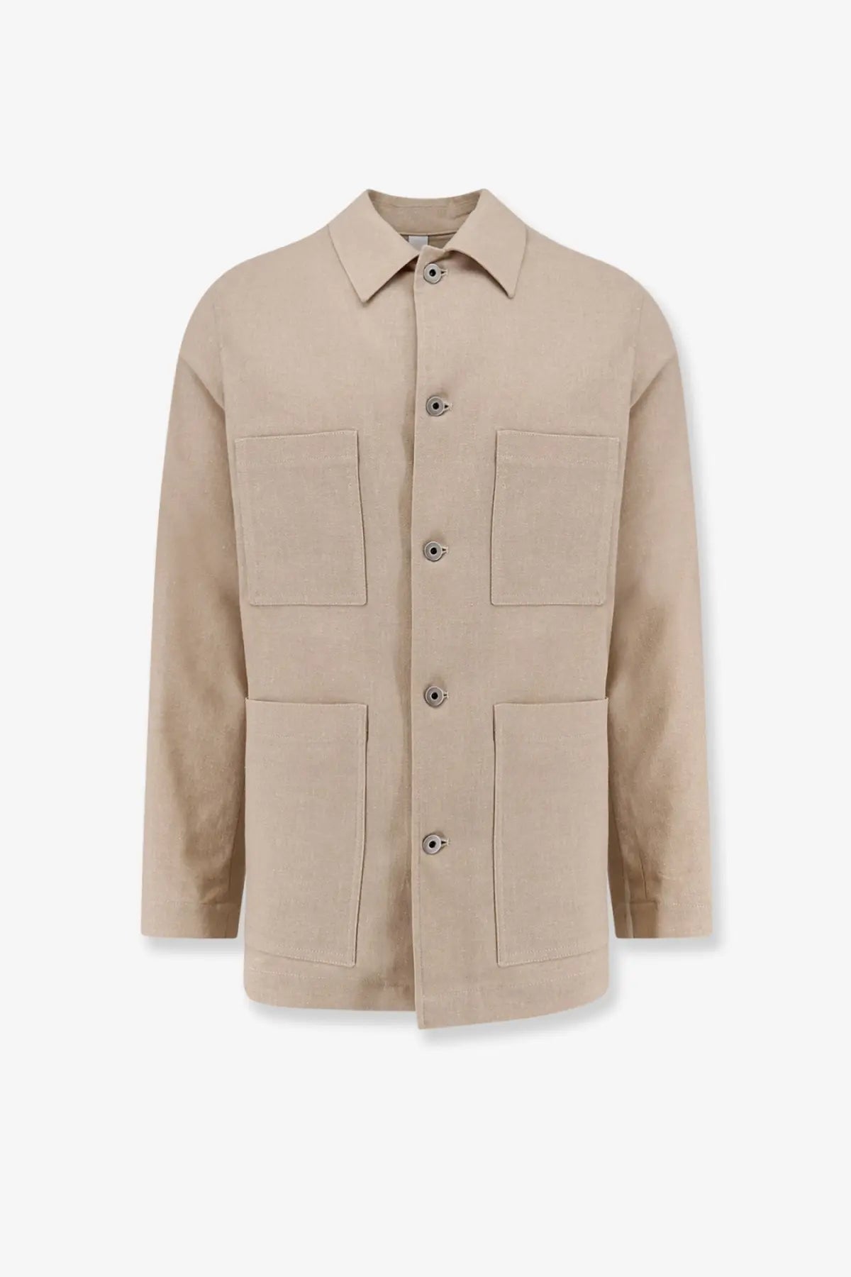 Hevo men’s castelluccio beige utility jacket with four flap pockets and button closures in cotton and linen