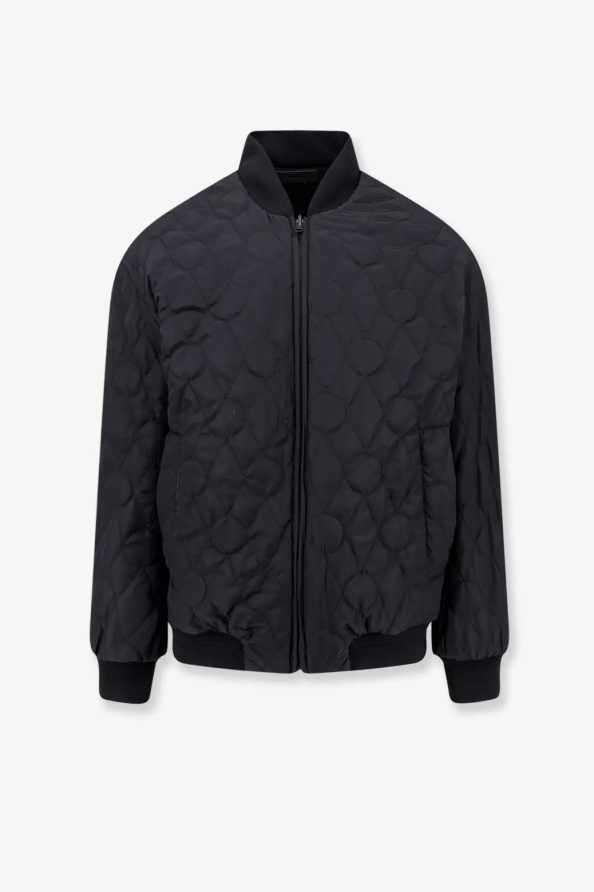Hevò men’s castro black cotton bomber jacket with quilted circular pattern and ribbed cuffs