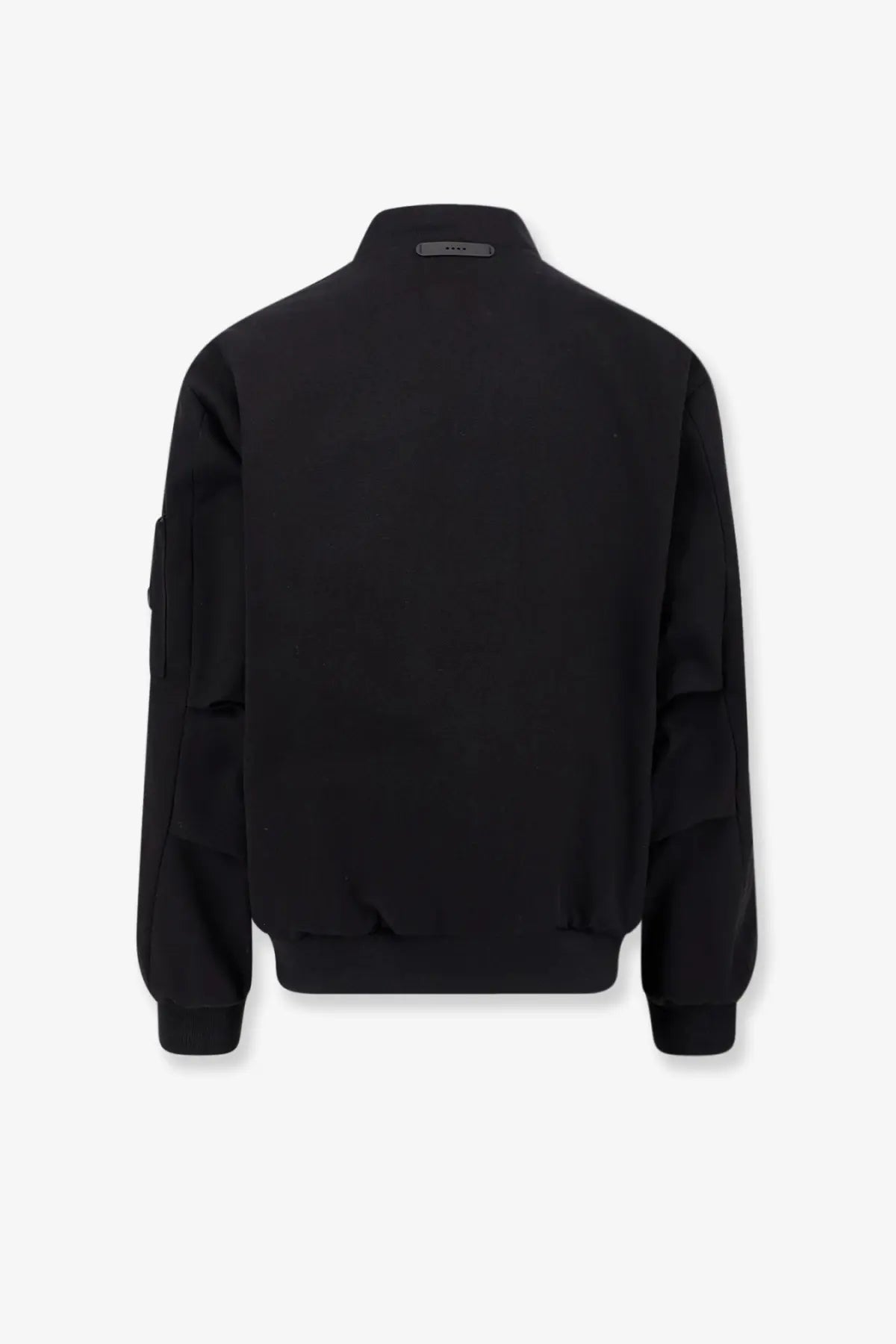 Hevò men’s castro black cotton bomber jacket with ribbed cuffs waistband and subtle brand tag at the collar